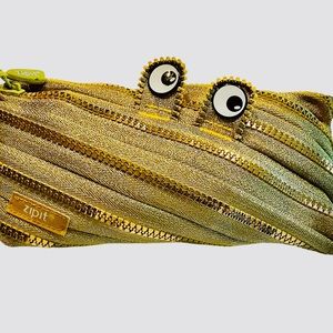 Zipit Pencil Bag Gold Bling With Eyes New